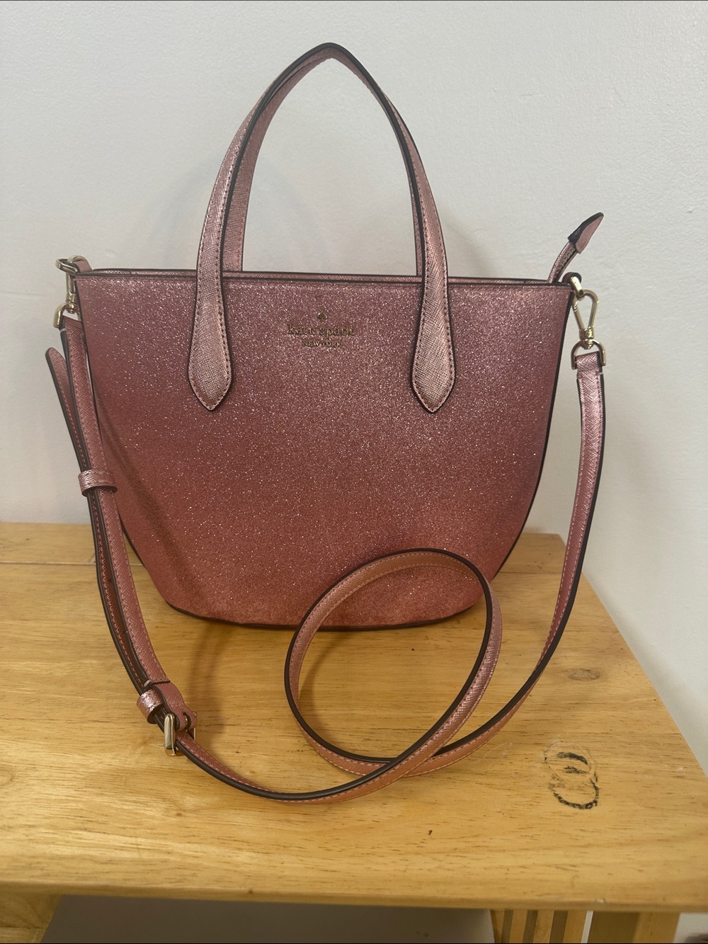 kate spade Rose Gold Glitter Crossbody Satchel